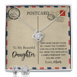 To My Beautiful Daughter Love Knot Earring & Necklace Set Message Card