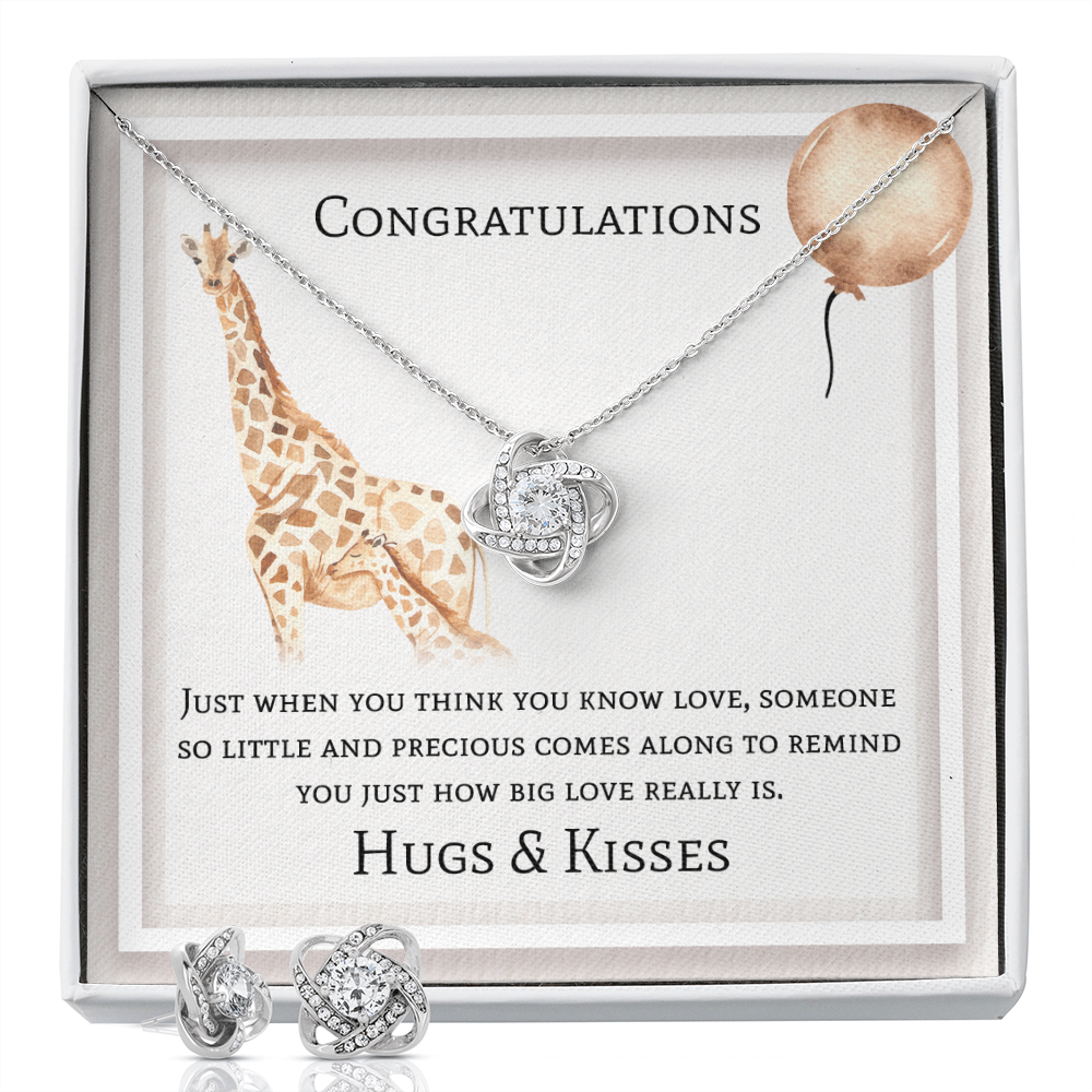 Congratulations Love Knot Necklace & Earring Set Message Card