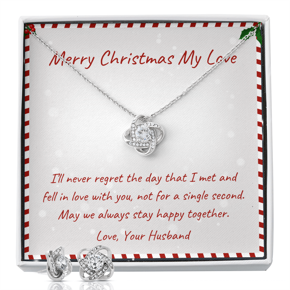 Merry Christmas Love Knot Earring & Necklace Set Message Card