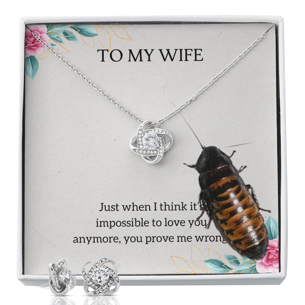 To My Wife Love Knot Necklace & Earring Set Message Card