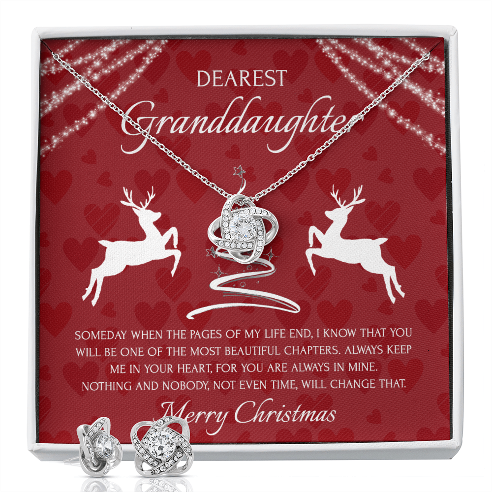 Dearest Granddaughter Love Knot Earring & Necklace Set Message Card