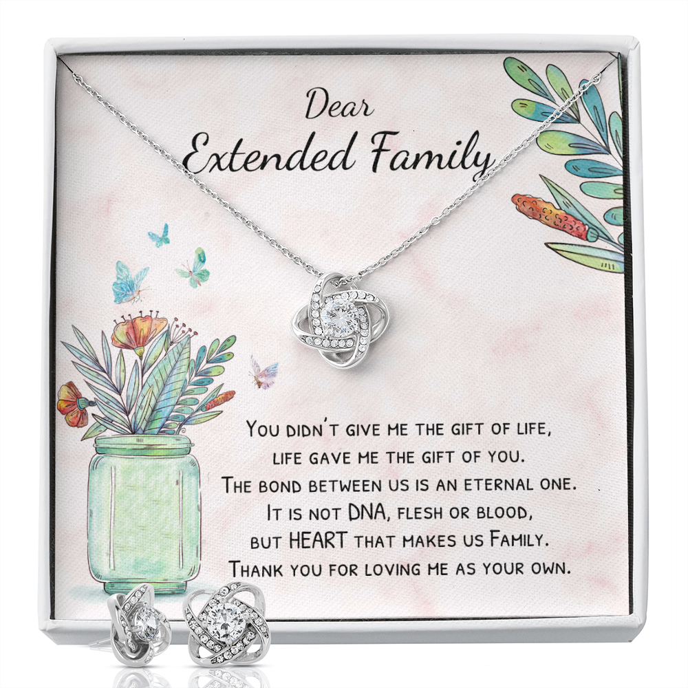 Dear Extended Family Love Knot Necklace & Earring Set Message Card