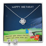 Happy Birthday Love Knot Earring & Necklace Set Message Card