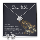 Dear Wife Love Knot Earring & Necklace Set Message Card