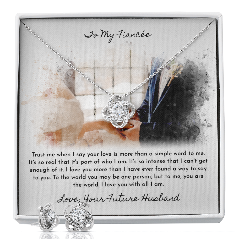 To My Fiancée Love Knot Earring & Necklace Set Message Card