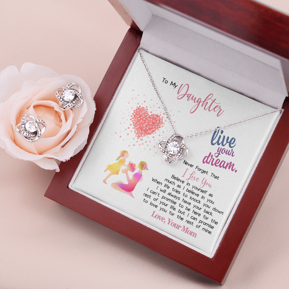 To My Amazing Daughter Love Knot Earring & Necklace Set Message Card