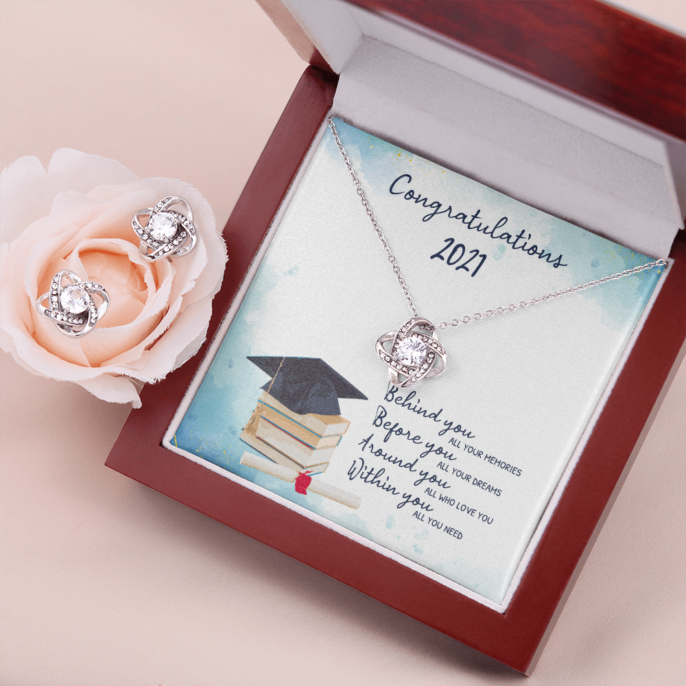 Congratulations Love Knot Necklace & Earring Set Message Card