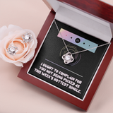 Hottest Girl Pick Up Line Love Knot Necklace & Earring Set Message Card