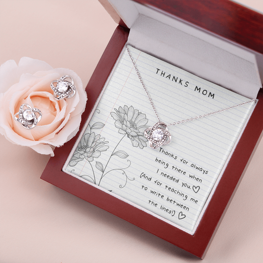 Thanks Mom Love Knot Earring & Necklace Set Message Card