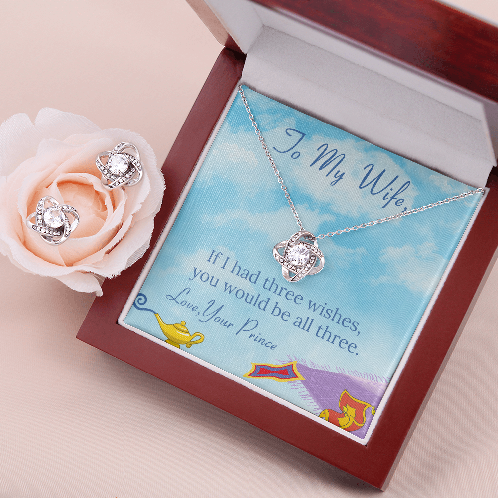 To My Wife Love Knot Earring & Necklace Set Message Card