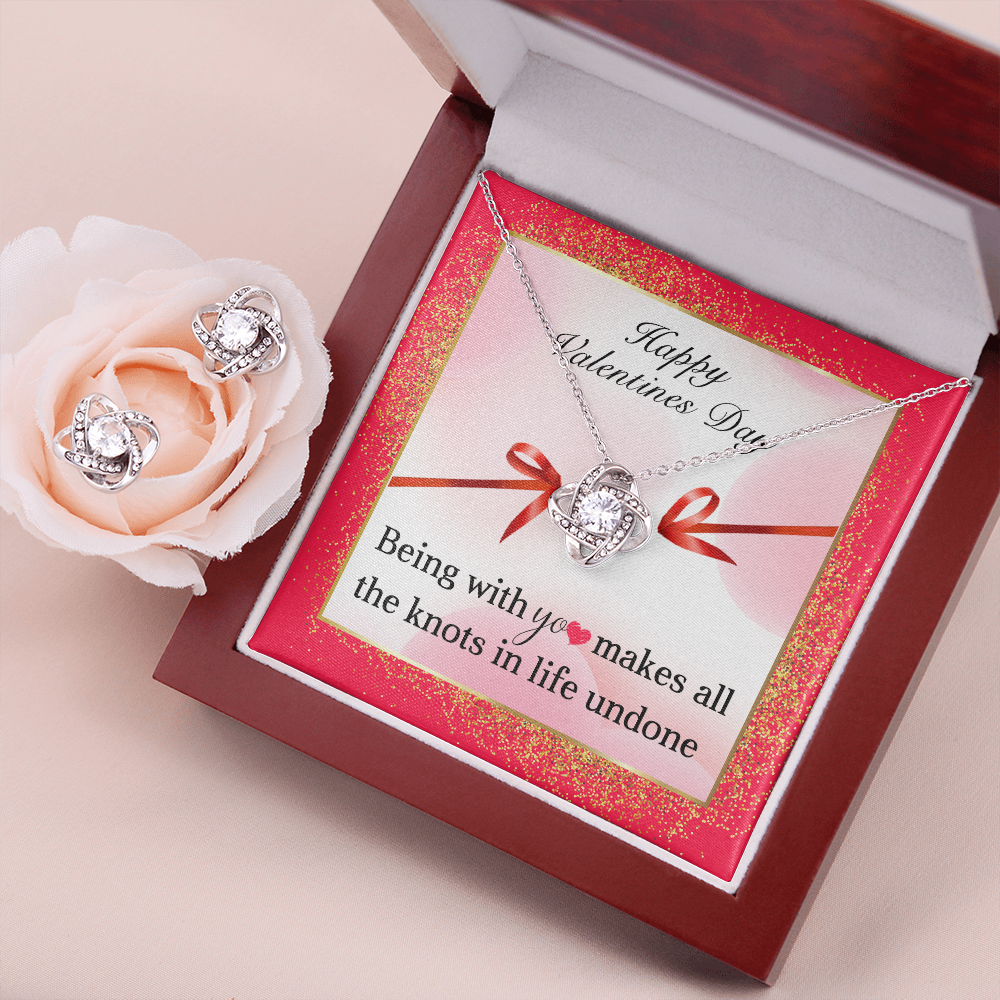 Happy Valentines Day Love Knot Necklace & Earring Set Message Card