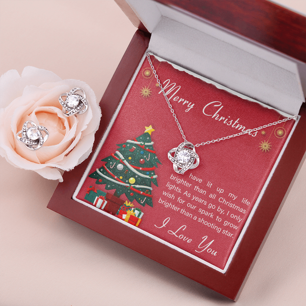 Merry Christmas Love Knot Earring & Necklace Set Message Card