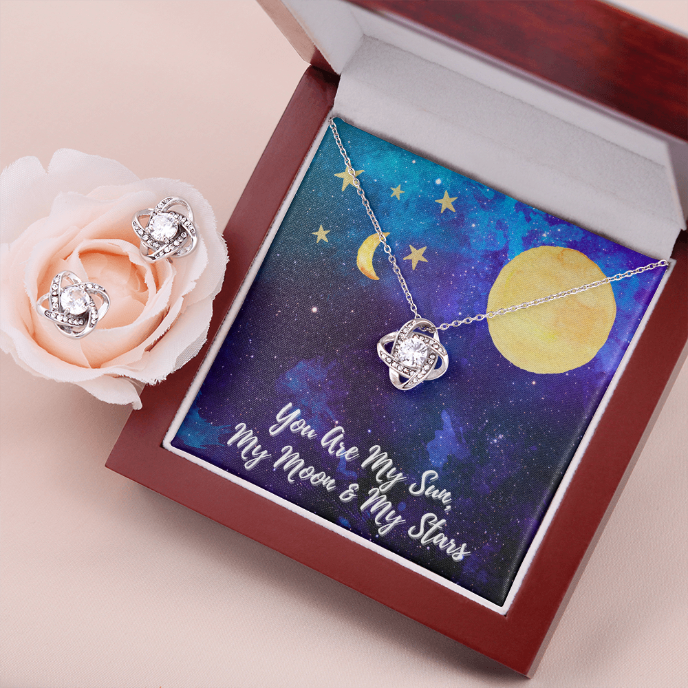 Sun, Moon & Stars Love Knot Earring & Necklace Set Message Card