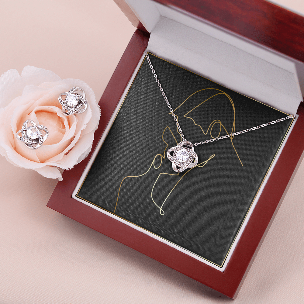 Him and Her Love Knot Earring & Necklace Set Message Card