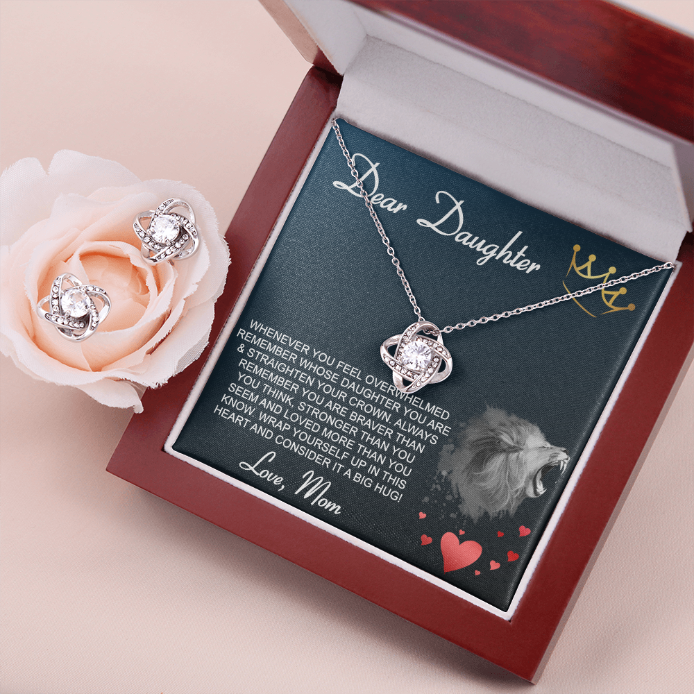 Dear Daughter Love Knot Earring & Necklace Set Message Card
