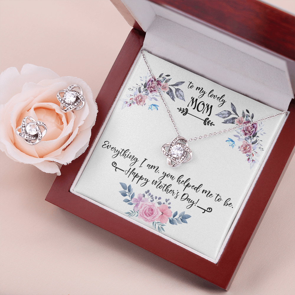 To My Lovely Mom Love Knot Earring & Necklace Set Message Card