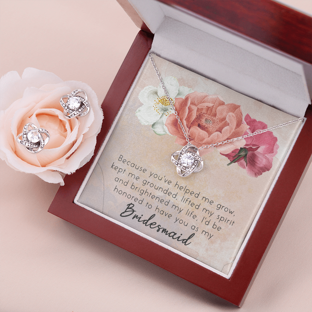 Bridesmaid Love Knot Earring & Necklace Set Message Card