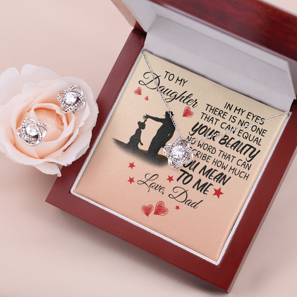 To My Daughter Love Knot Earring & Necklace Set Message Card