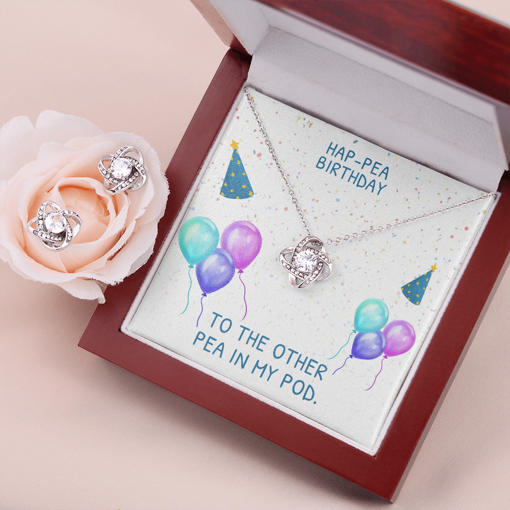 Happy Birthday Love Knot Earring & Necklace Set Message Card