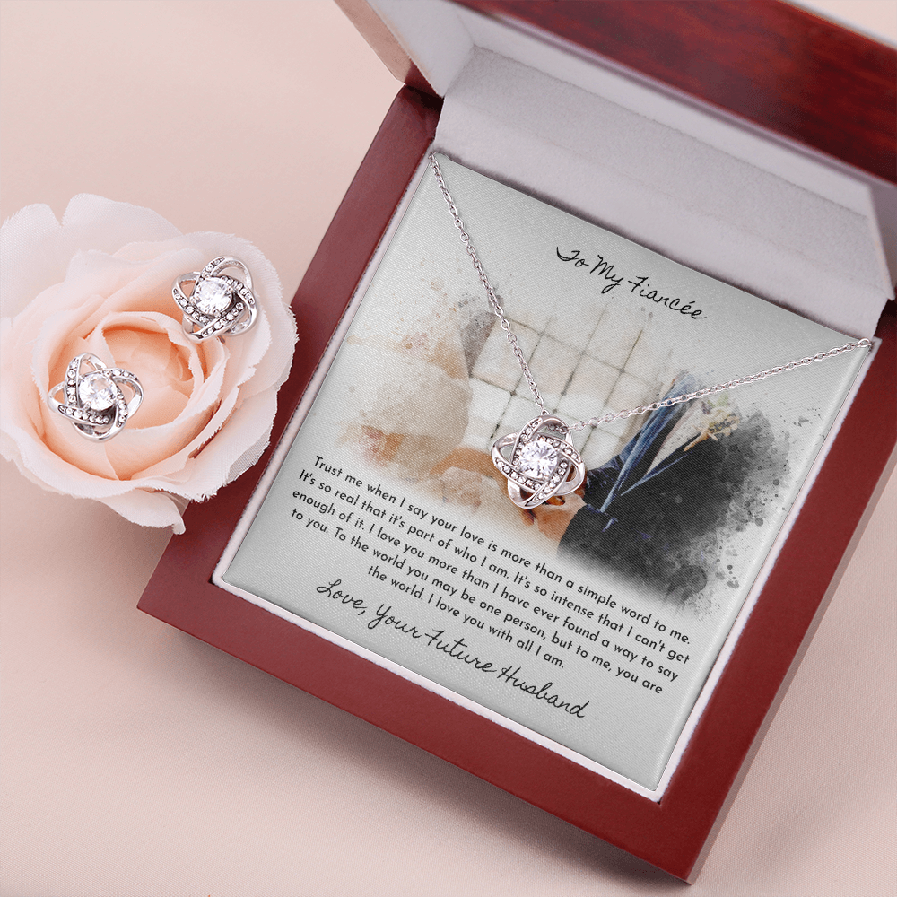 To My Fiancée Love Knot Earring & Necklace Set Message Card