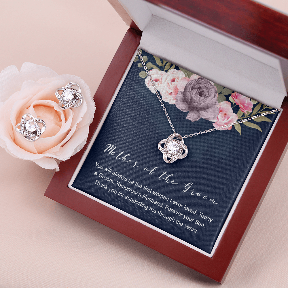 Mother of the Groom Love Knot Earring & Necklace Set Message Card