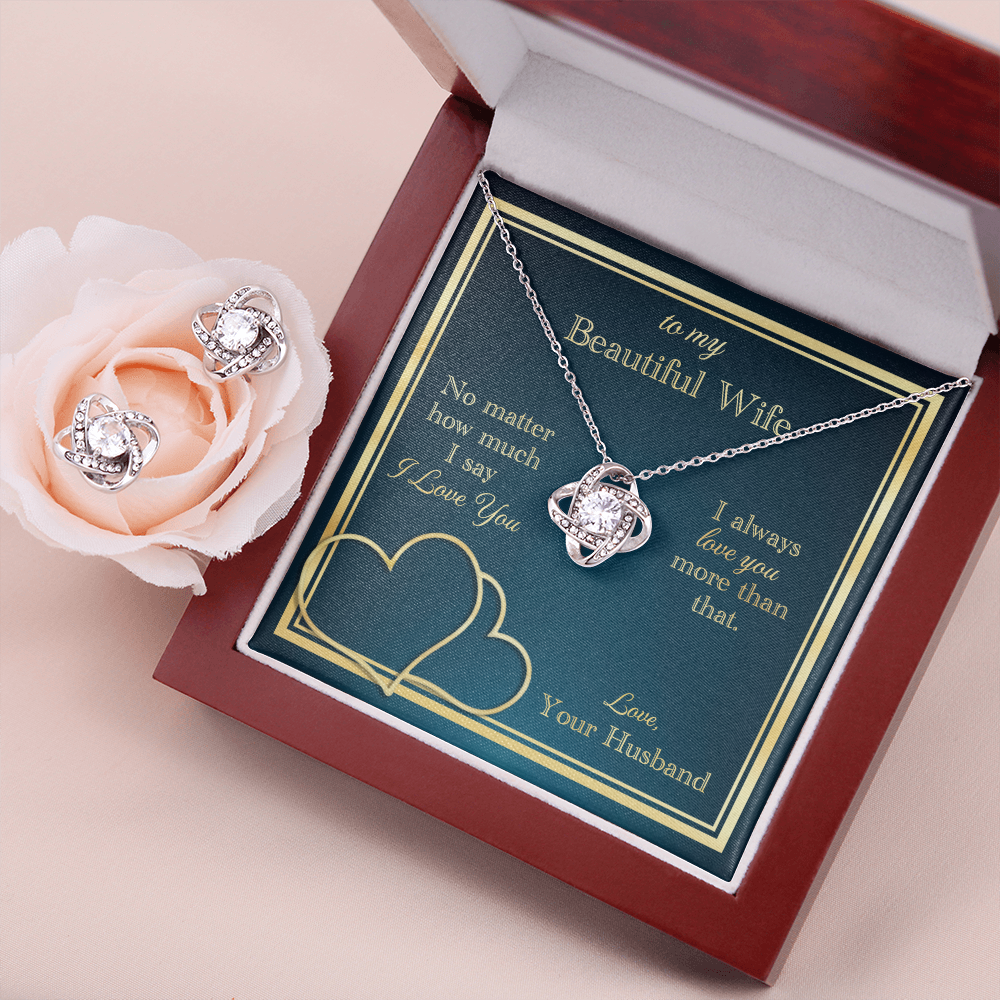 To My Beautiful Wife Love Knot Necklace & Earring Set Message Card