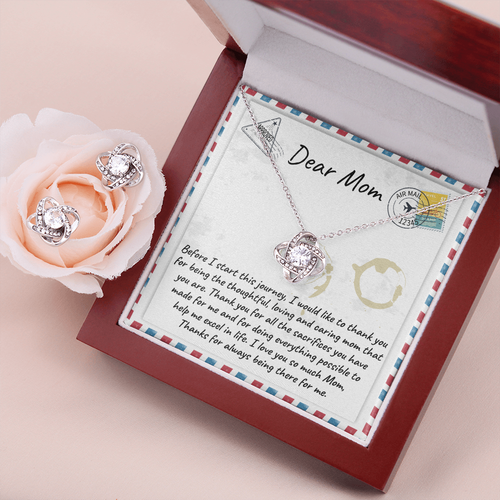 Dear Mom Love Knot Necklace & Earring Set Message Card