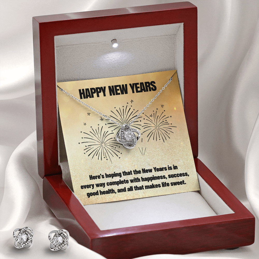 Happy New Years Love Knot Necklace & Earring Set Message Card