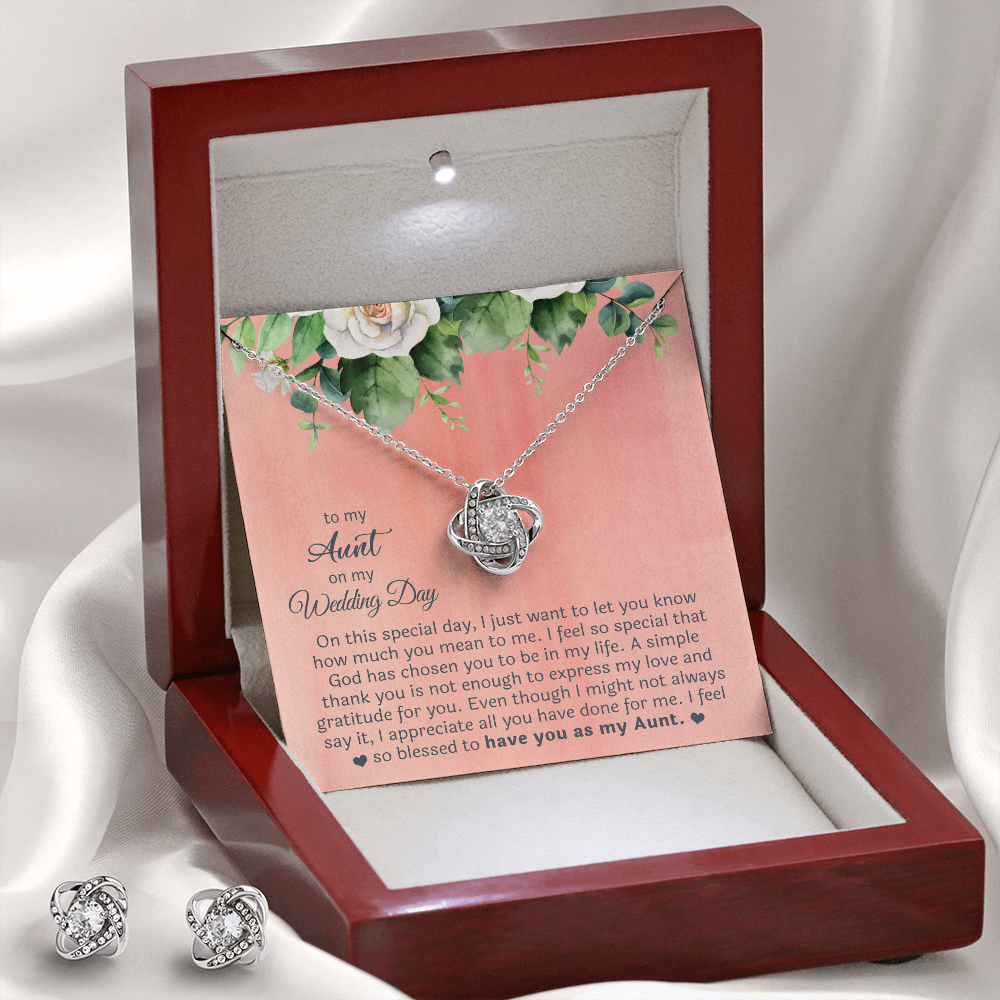 To My Aunt Love Knot Necklace & Earring Set Message Card