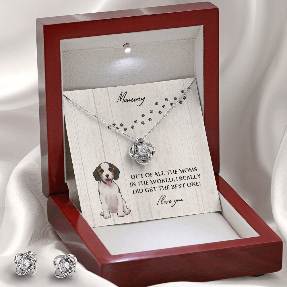 Dog Mommy Love Knot Earring & Necklace Set Message Card