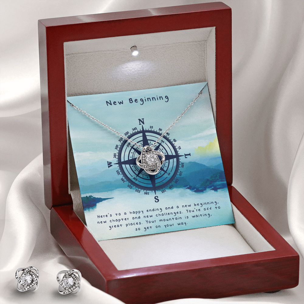 New Beginning Love Knot Necklace & Earring Set Message Card