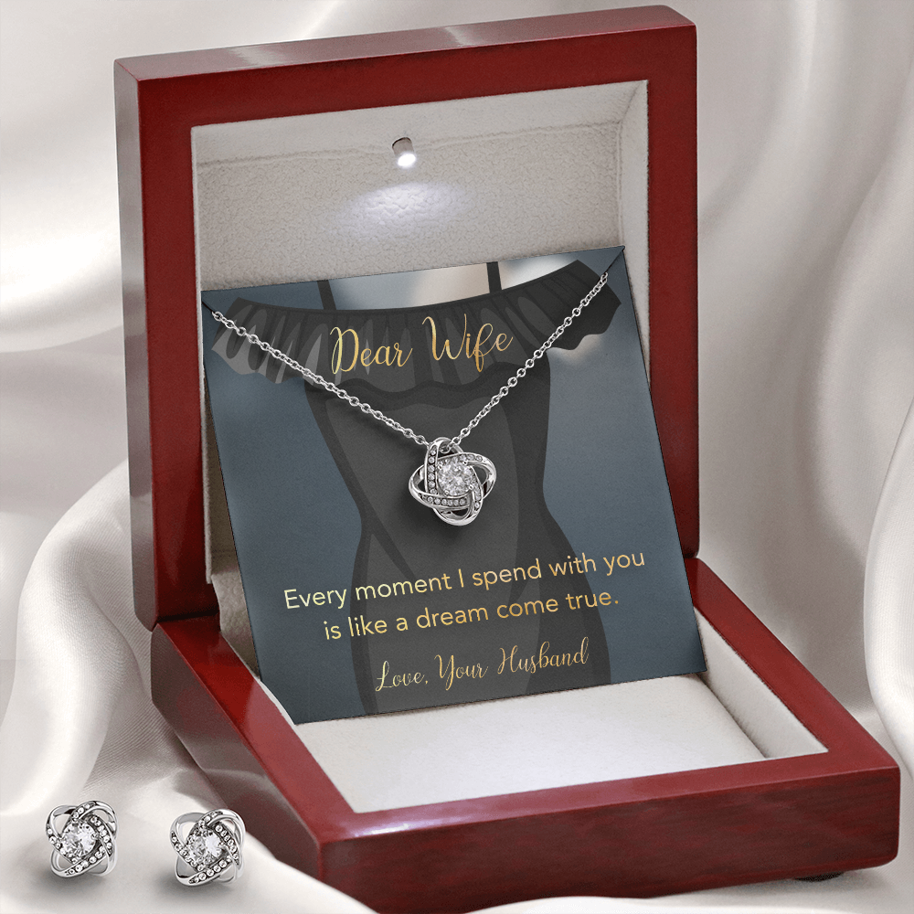 Dear Wife Love Knot Necklace & Earring Set Message Card
