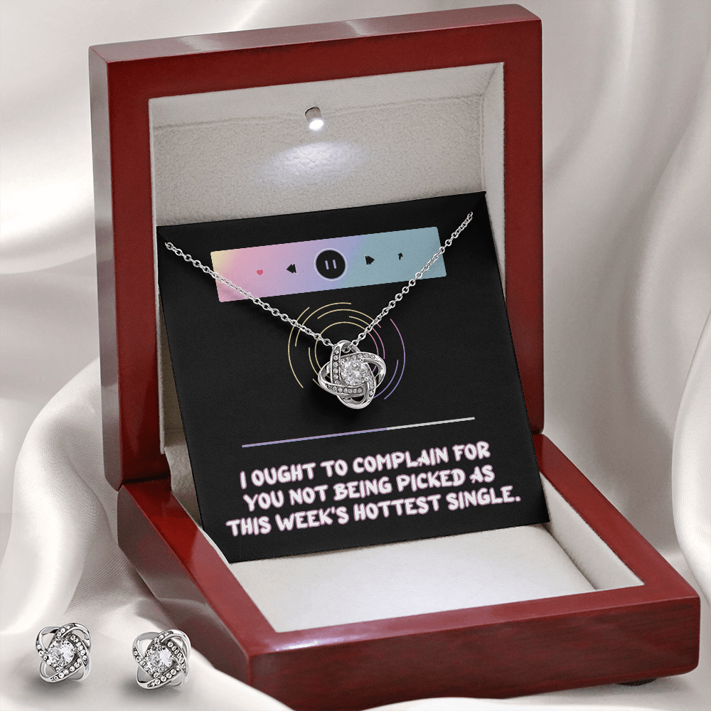 Hottest Girl Pick Up Line Love Knot Necklace & Earring Set Message Card