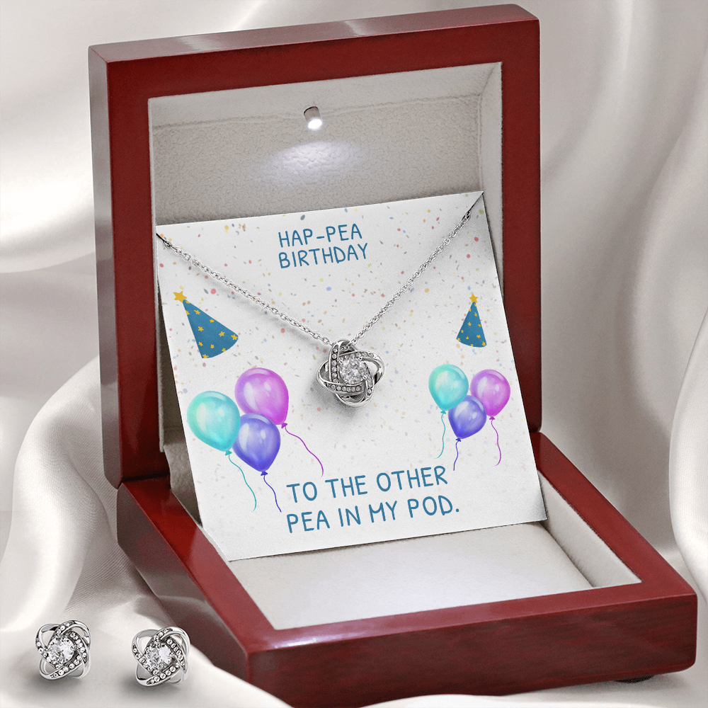 Happy Birthday Love Knot Earring & Necklace Set Message Card