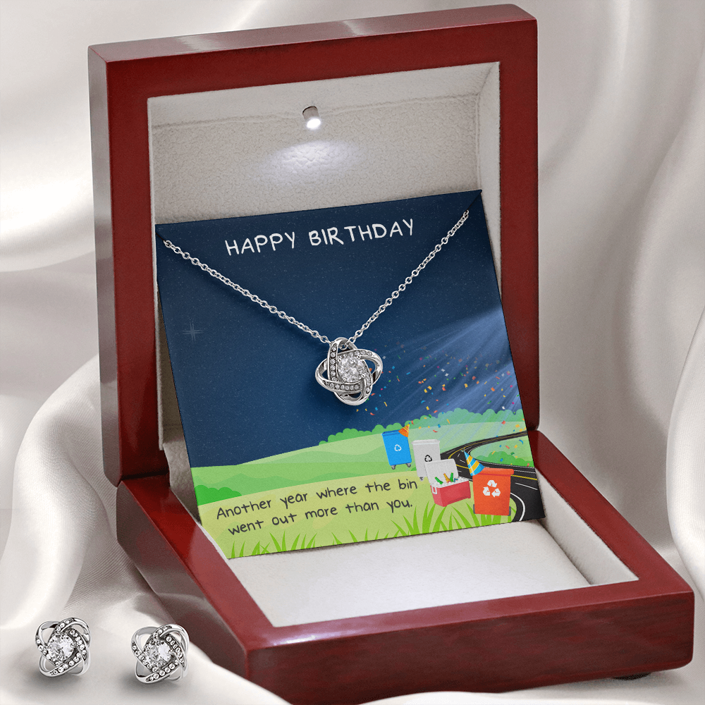 Happy Birthday Love Knot Earring & Necklace Set Message Card