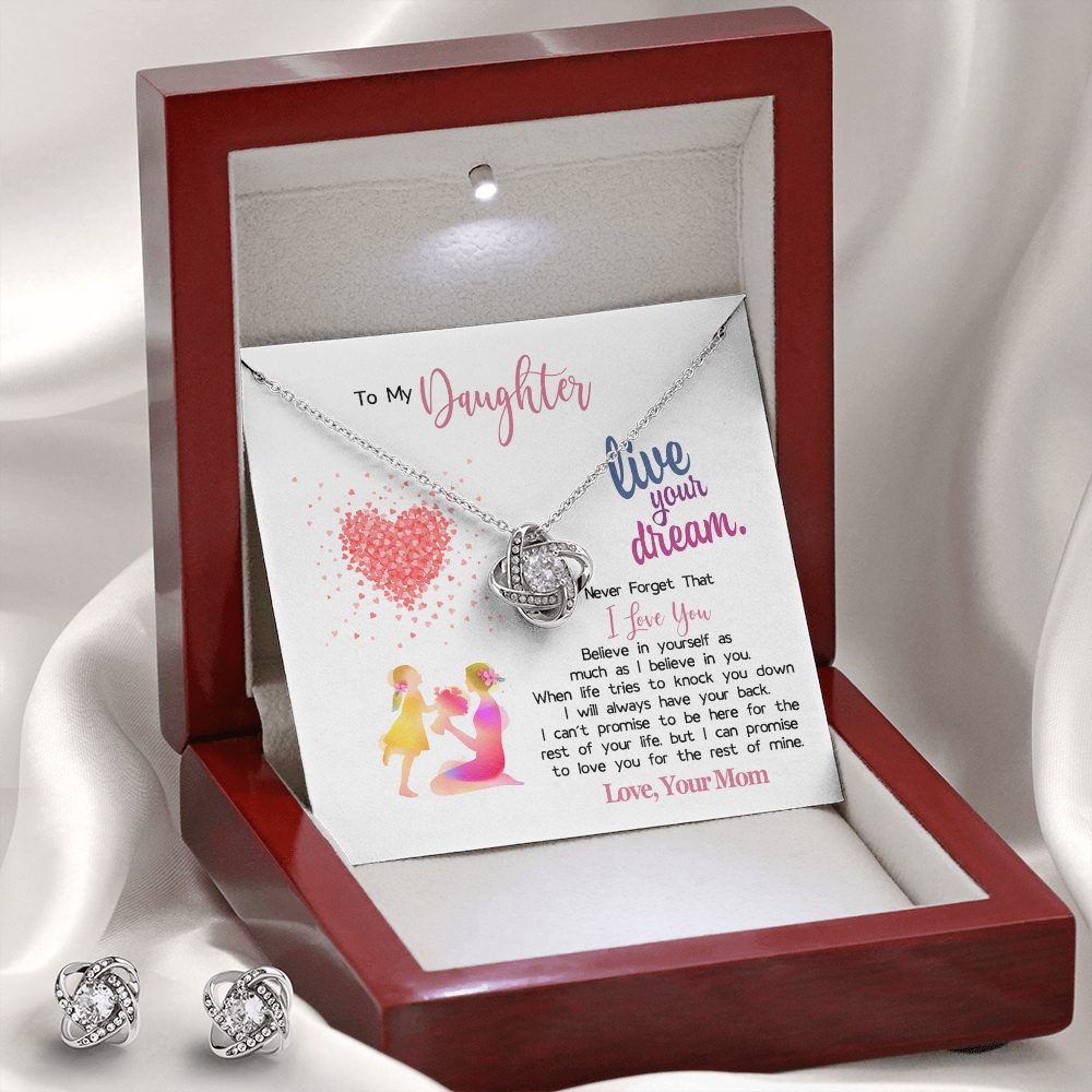 To My Amazing Daughter Love Knot Earring & Necklace Set Message Card