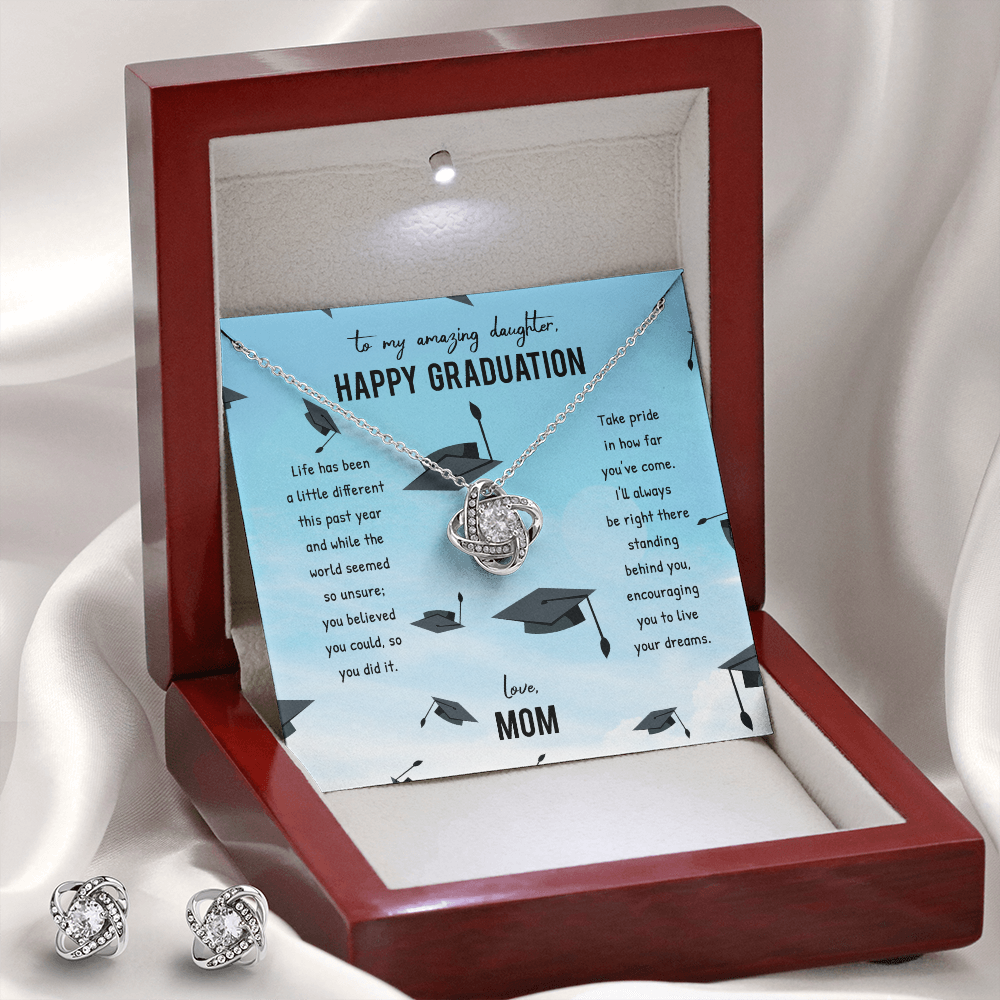 To My Amazing Daughter Love Knot Necklace & Earring Set Message Card