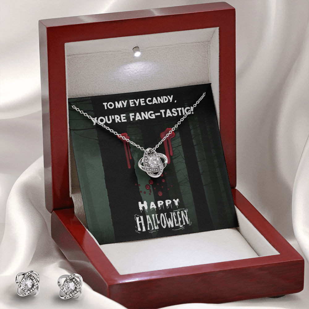 To My Eye Candy Love Knot Necklace & Earring Set Message Card