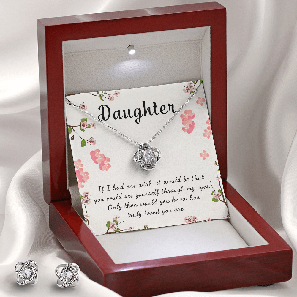 Daughter Love Knot Necklace & Earring Set Message Card