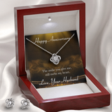 Happy Anniversary Love Knot Earring & Necklace Set Message Card