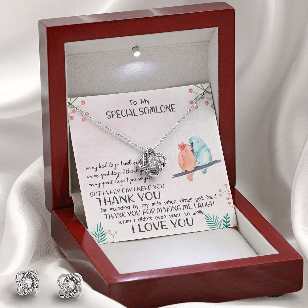 To My Special Someone Love Knot Necklace & Earring Set Message Card