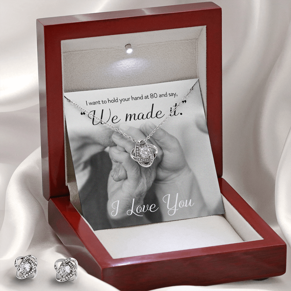 We Made It Love Knot Necklace & Earring Set Message Card
