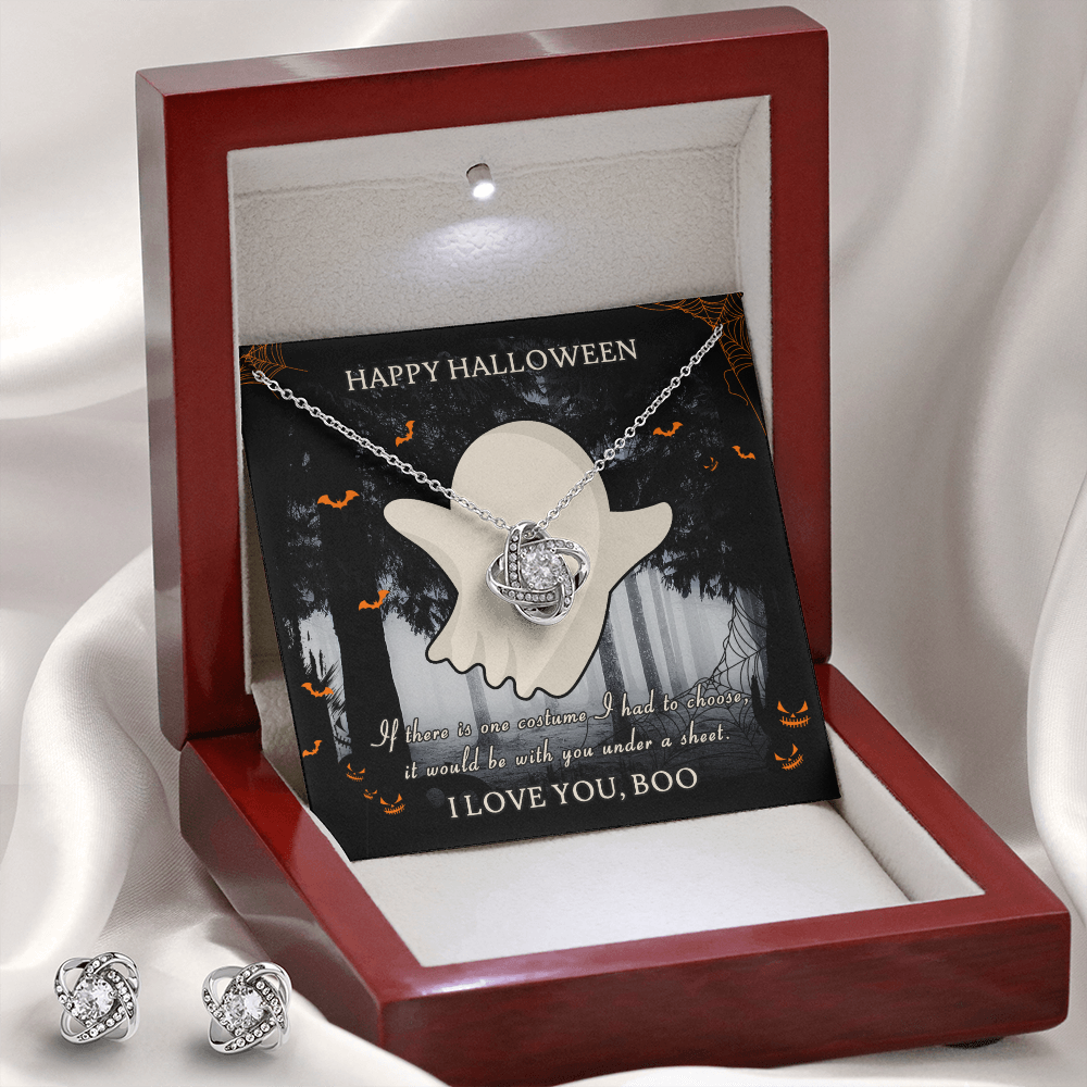 Happy Halloween Love Knot Necklace & Earring Set Message Card
