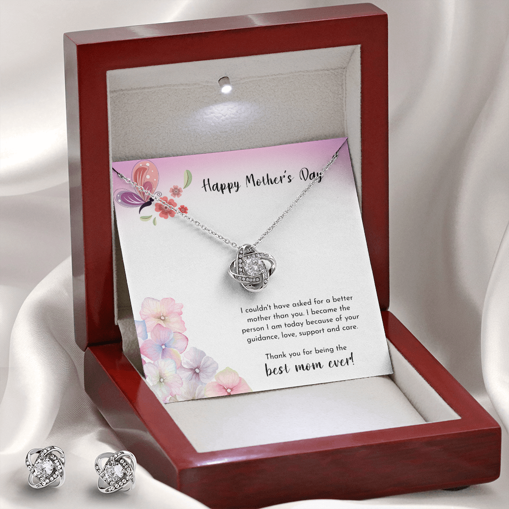 Happy Mother's Day Love Knot Earring & Necklace Set Message Card