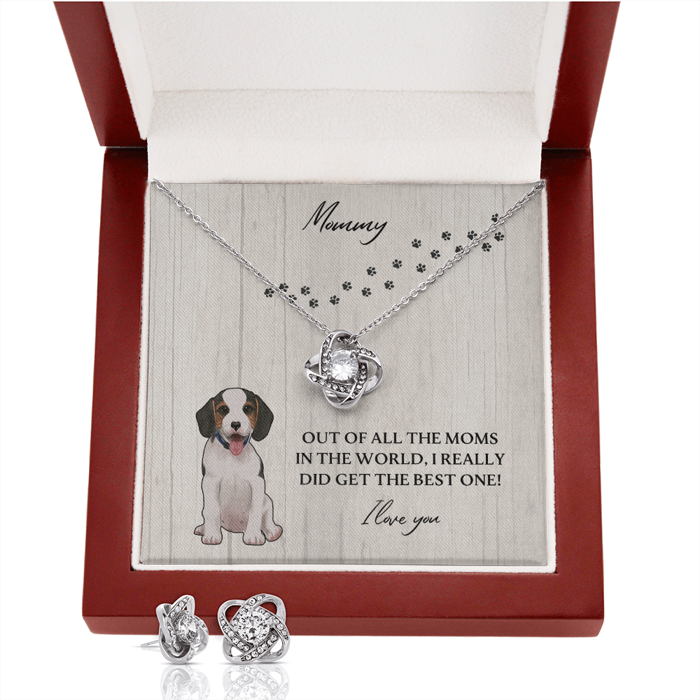 Dog Mommy Love Knot Earring & Necklace Set Message Card