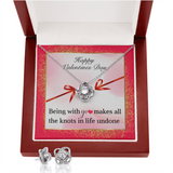 Happy Valentines Day Love Knot Necklace & Earring Set Message Card