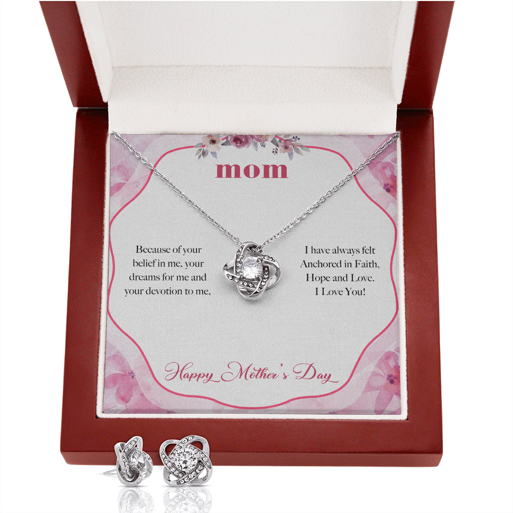 Mom Love Knot Earring & Necklace Set Message Card