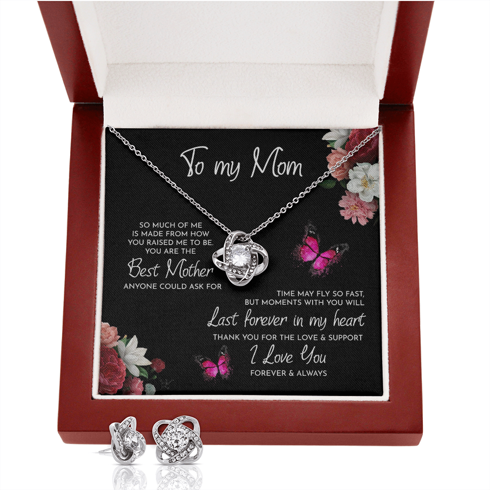 To My Mom Love Knot Earring & Necklace Set Message Card