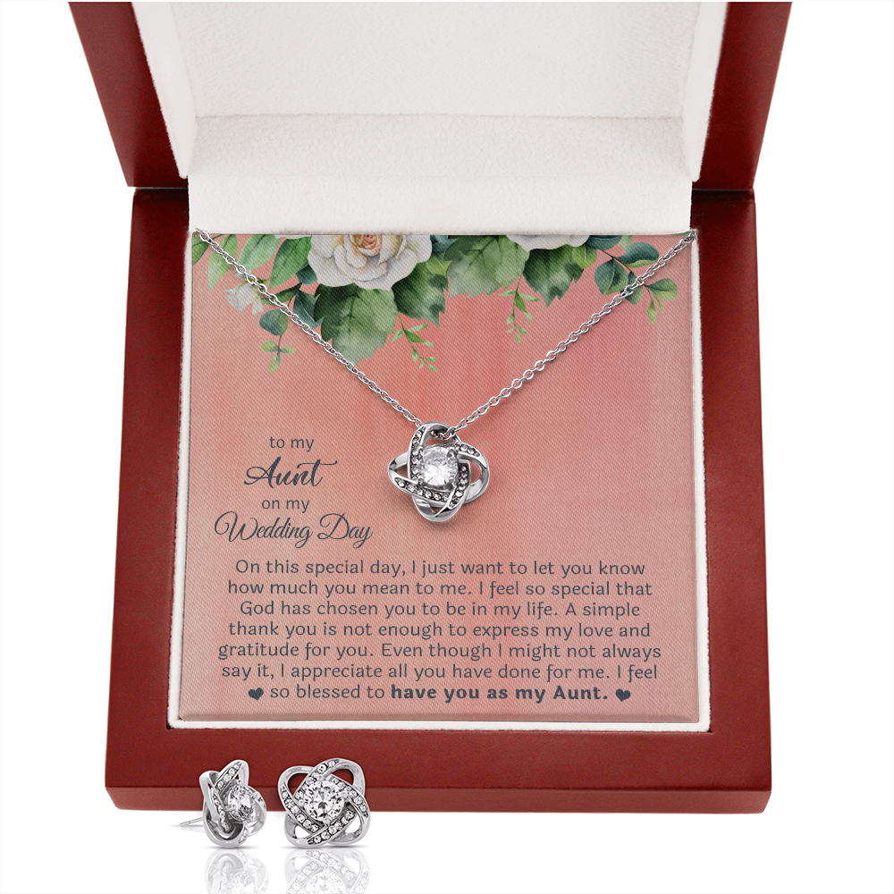 To My Aunt Love Knot Necklace & Earring Set Message Card