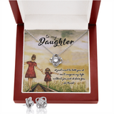 To My Daughter Love Knot Necklace & Earring Set Message Card